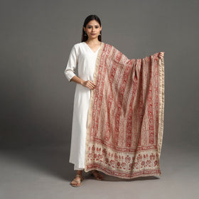 Buy Red Pedana Block Print Chanderi Silk Kalamkari Dupatta