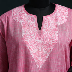 Pink - Kashmiri Aari Hand Embroidered Cotton Kaftan (Long) 33