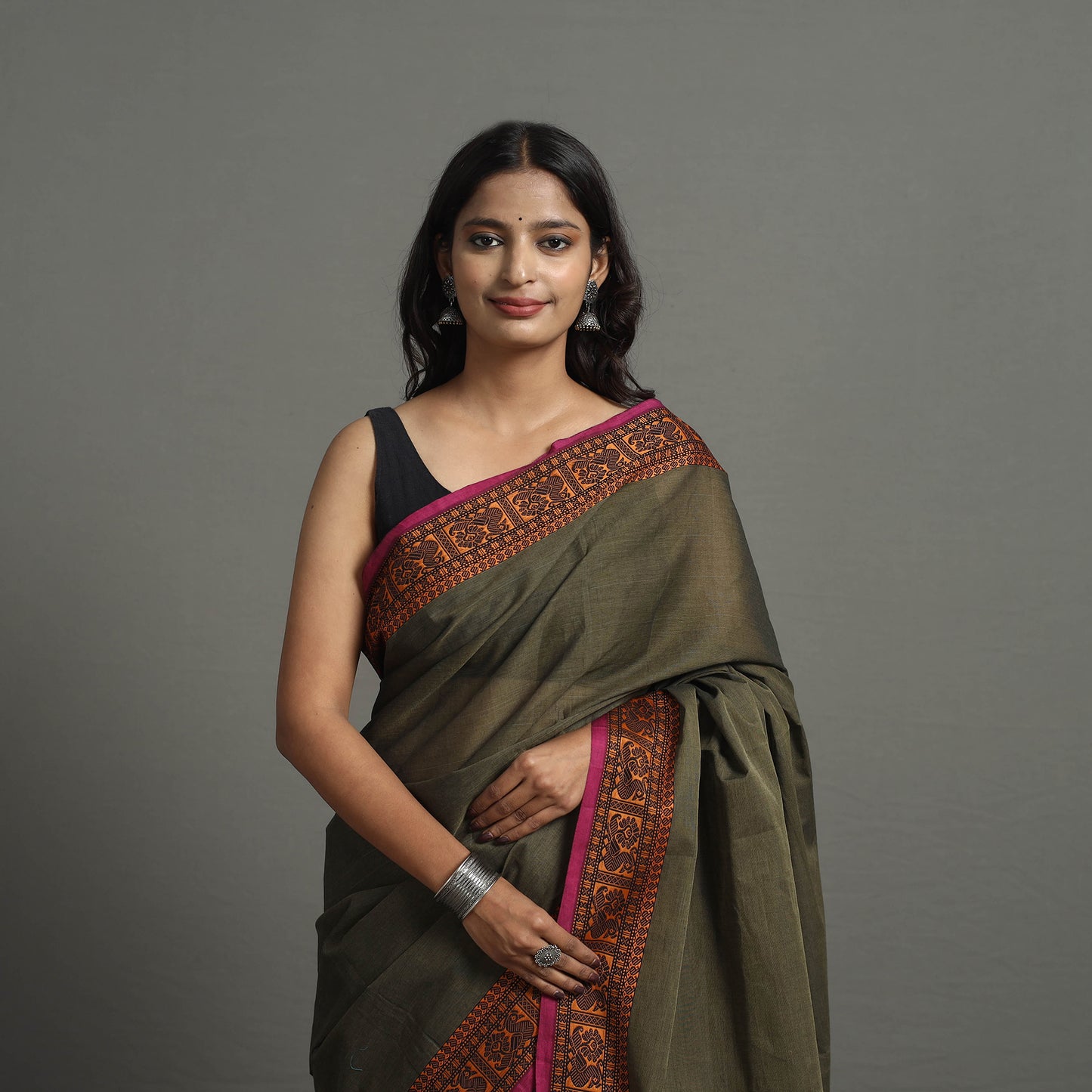 Traditional Kanchipuram Cotton Saree with Zari Border 78