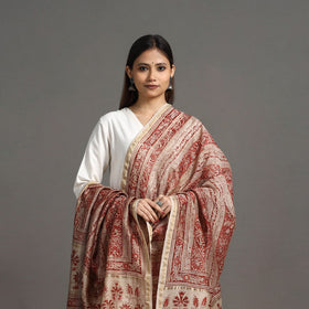 Buy Red Pedana Block Print Chanderi Silk Kalamkari Dupatta