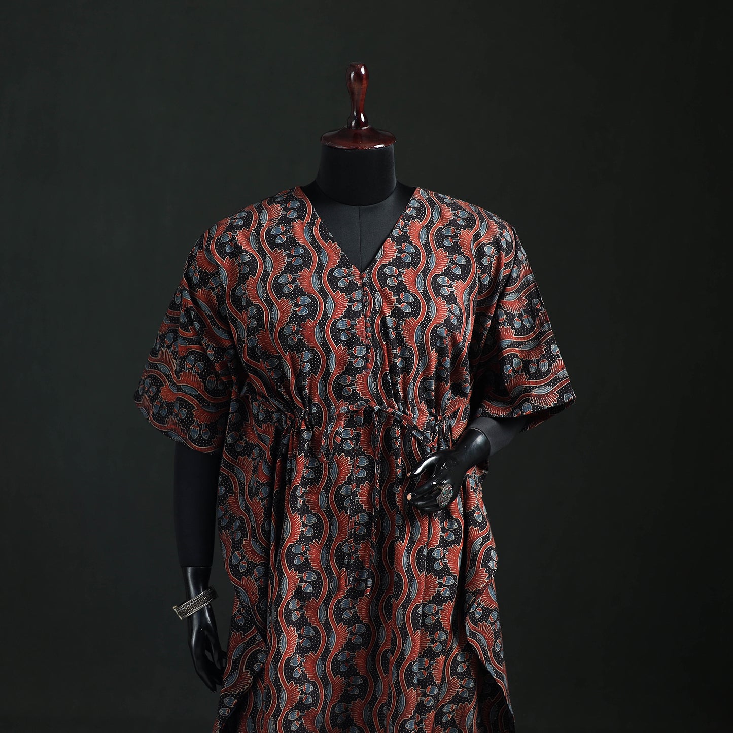 Ajrakh Hand Block Print Natural Dyed Cotton Kaftan (Long) 80