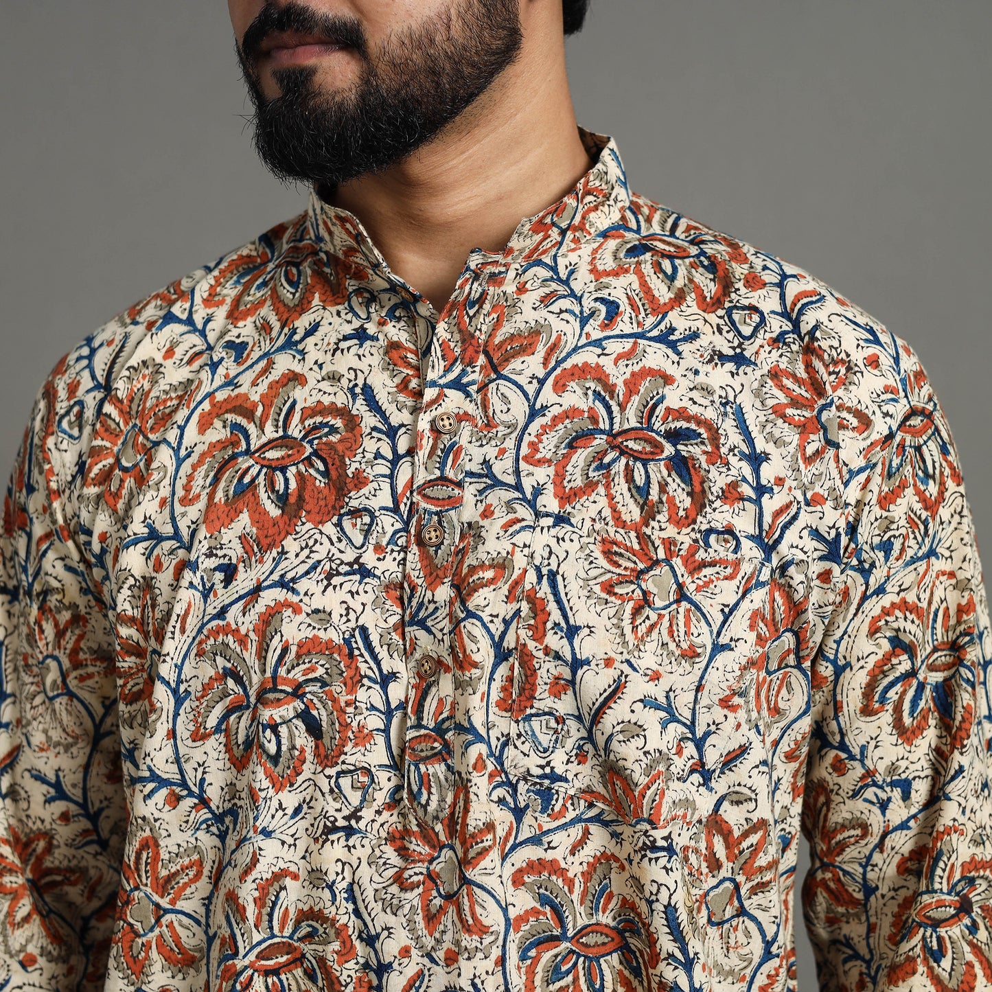 Kalamkari Block Printed Cotton Men Long Kurta 20