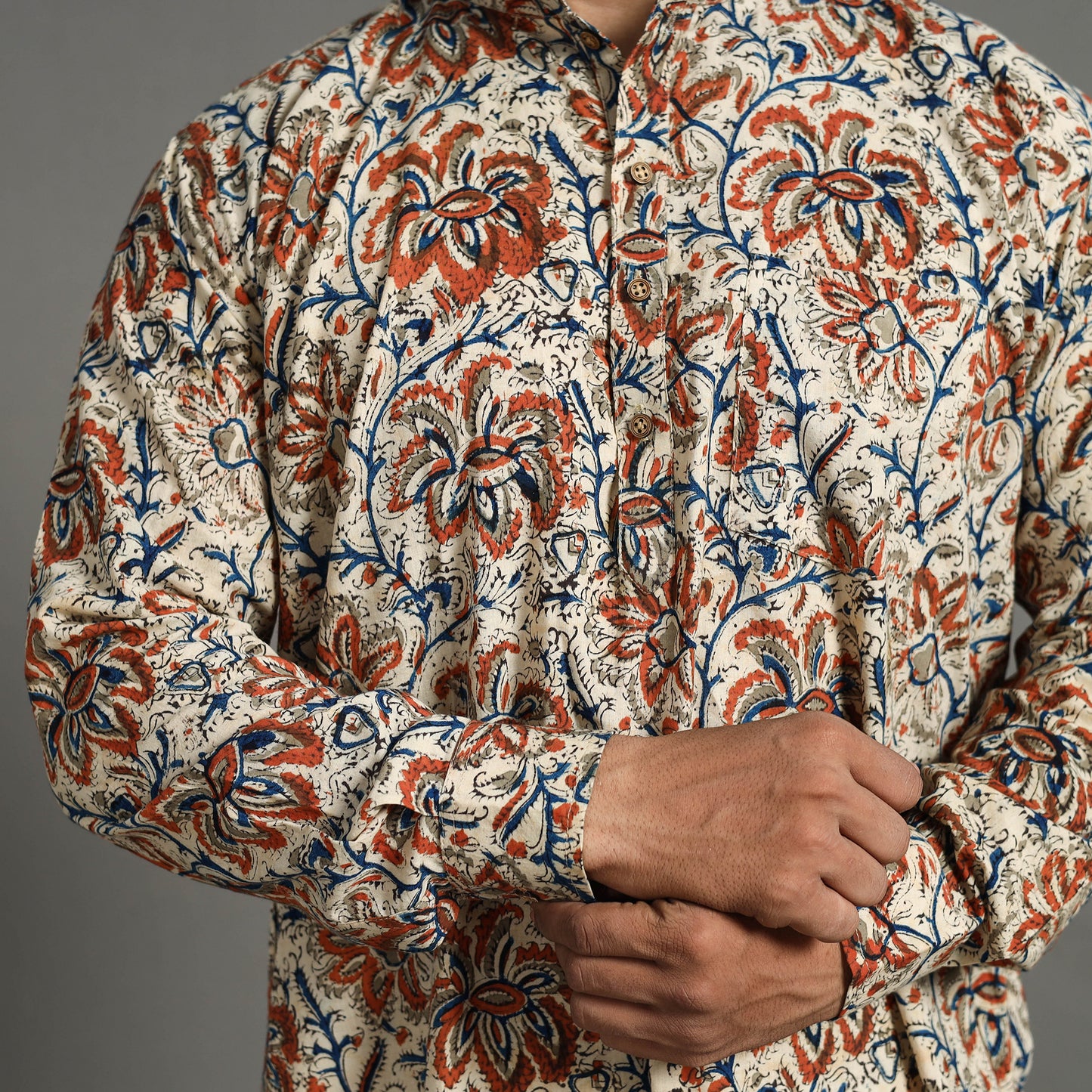 Kalamkari Block Printed Cotton Men Long Kurta 20