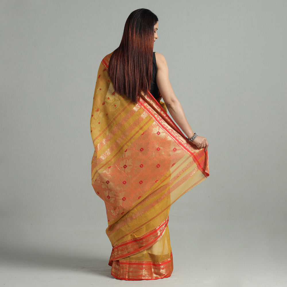 Yellow - Bengal Pure Cotton Zari Tant Handloom Saree 65