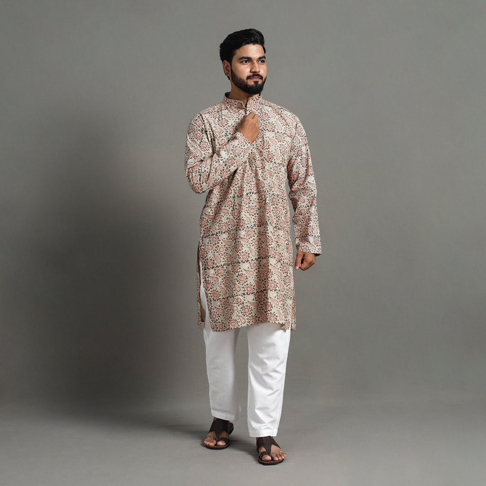 Kalamkari Block Printed Cotton Men Long Kurta 17