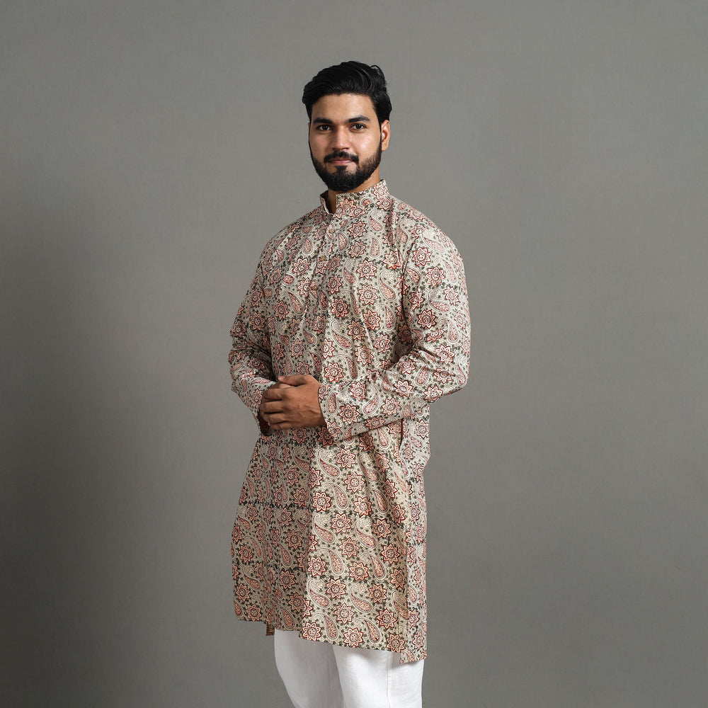 Kalamkari Block Printed Cotton Men Long Kurta 17