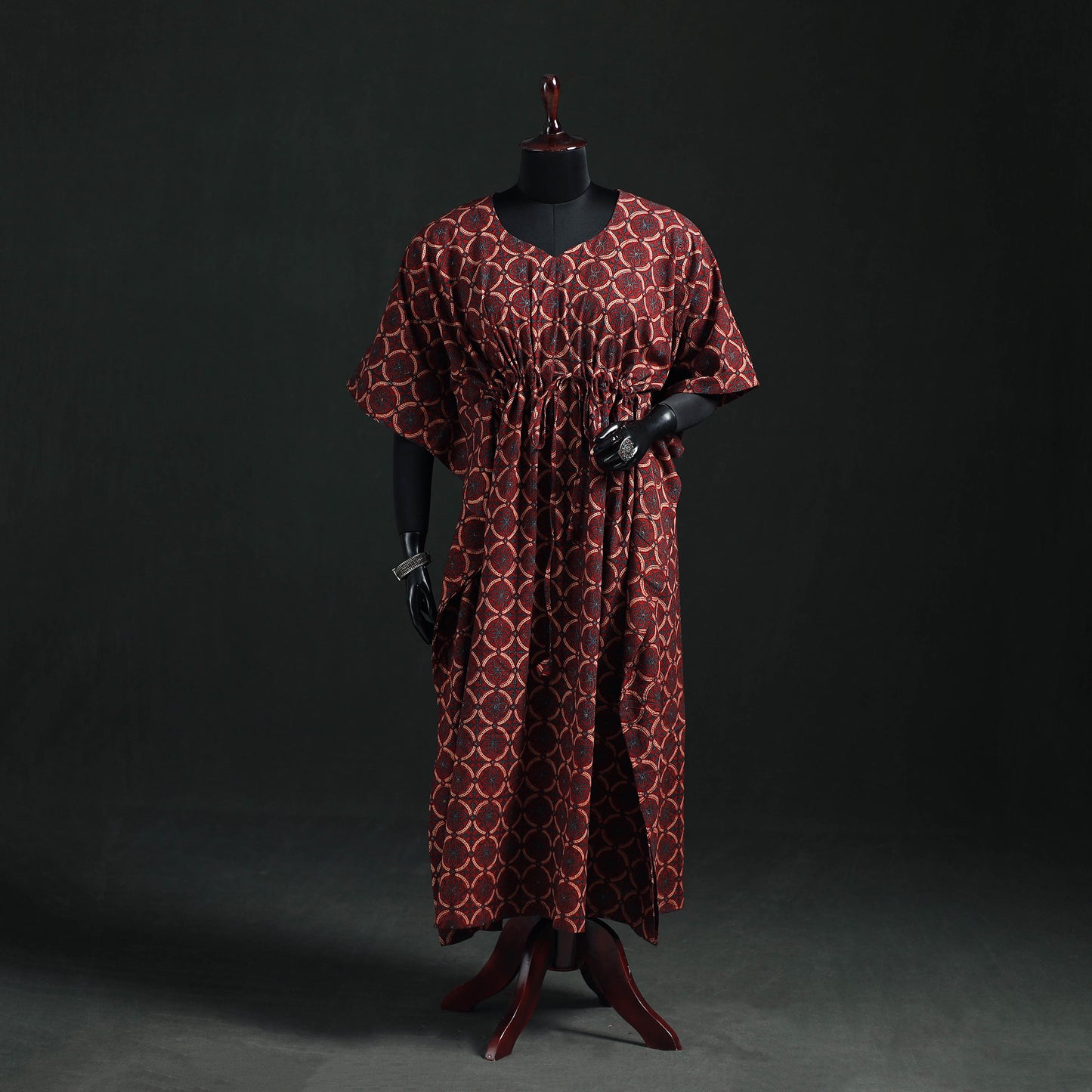 Ajrakh Hand Block Print Natural Dyed Cotton Kaftan (Long) 81