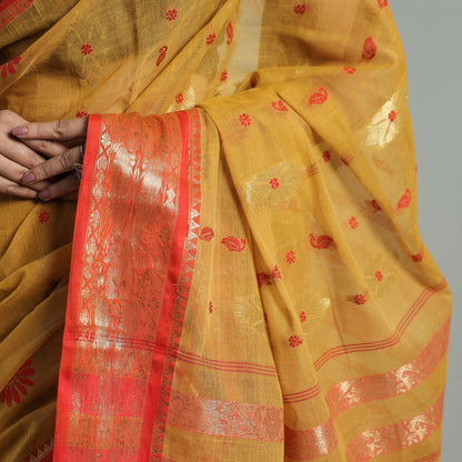 Yellow - Bengal Pure Cotton Zari Tant Handloom Saree 65