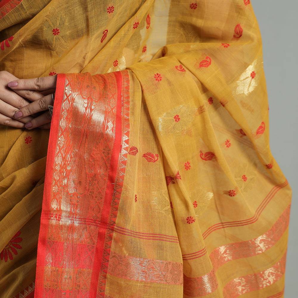 Yellow - Bengal Pure Cotton Zari Tant Handloom Saree 65