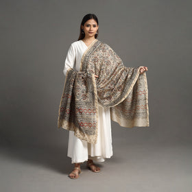 Buy Beige Pedana Block Print Chanderi Silk Kalamkari Dupatta