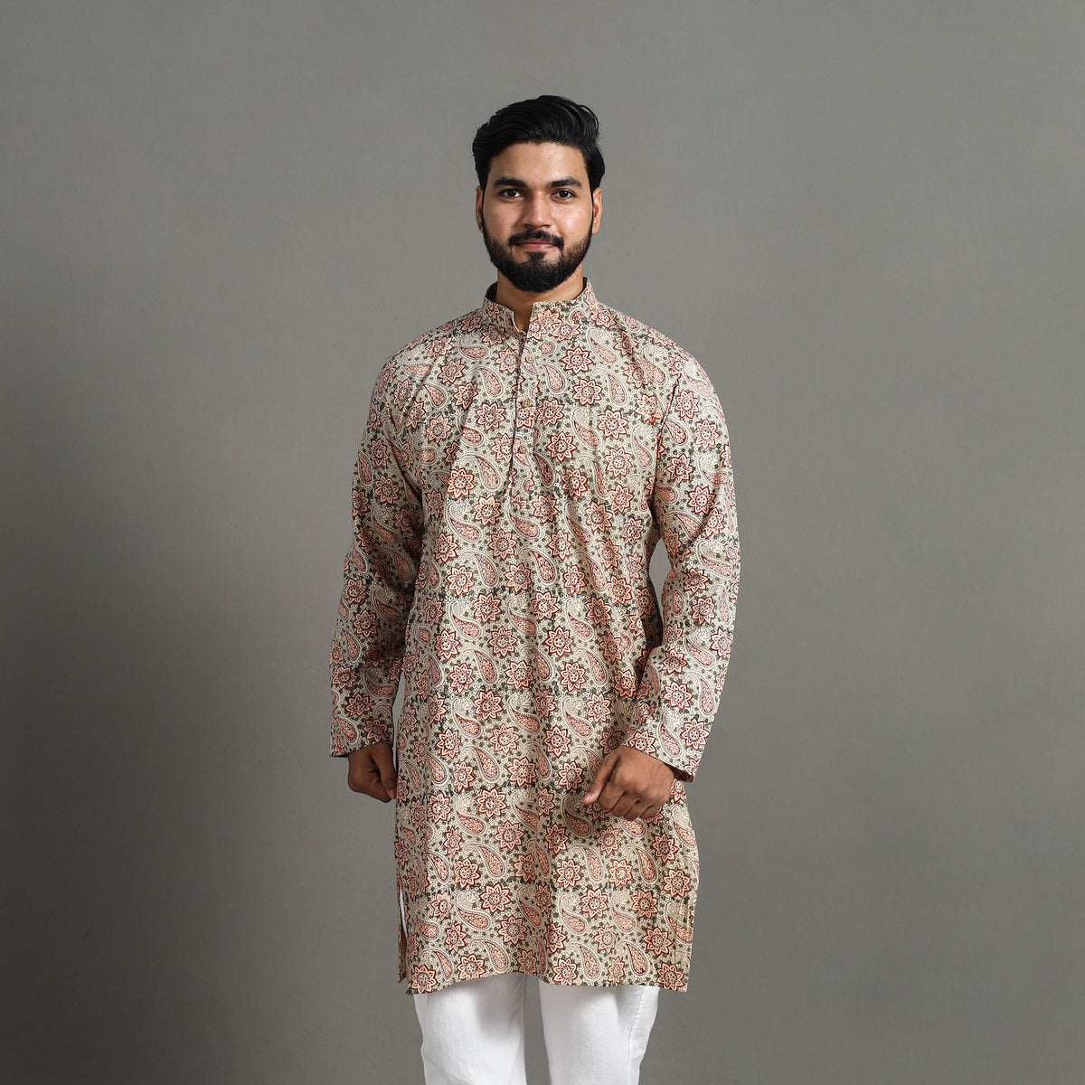 Kalamkari Block Printed Cotton Men Long Kurta 17