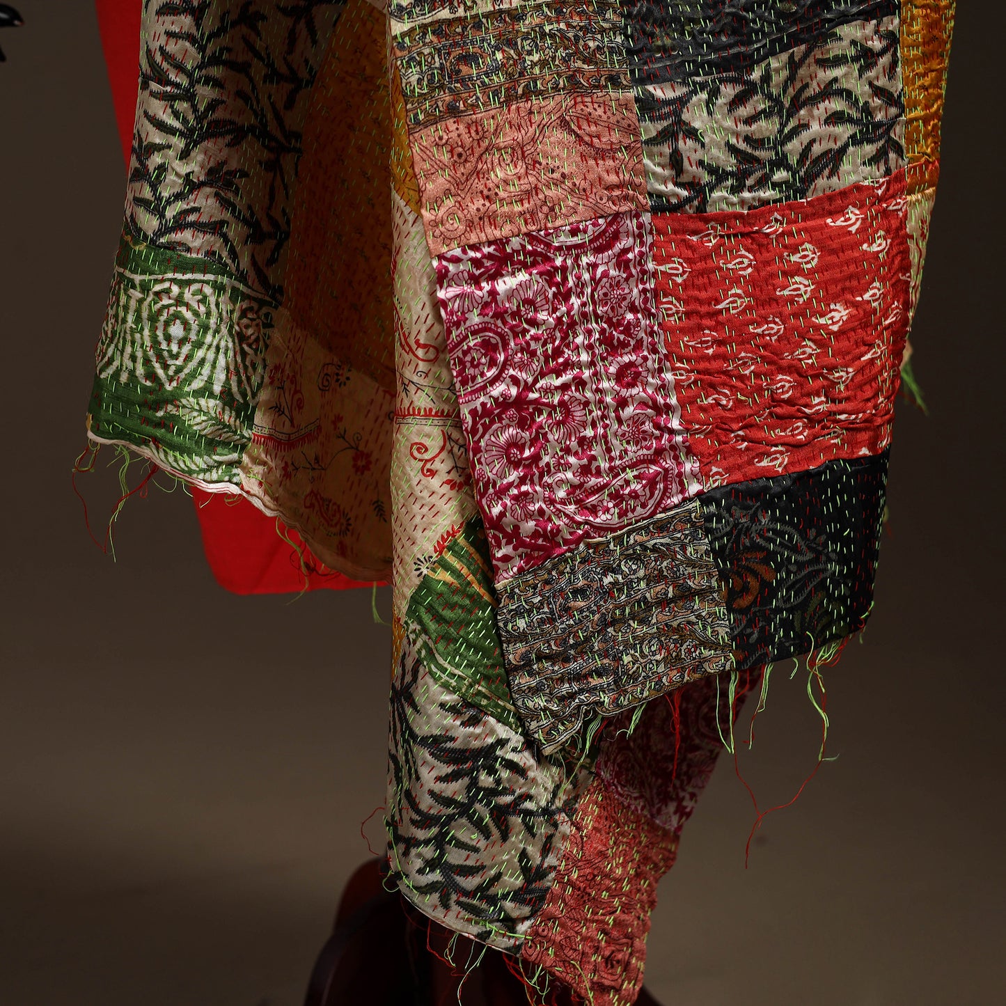 Bengal Hand Embroidery Patchwork Reversible Silk Kantha Dupatta 89