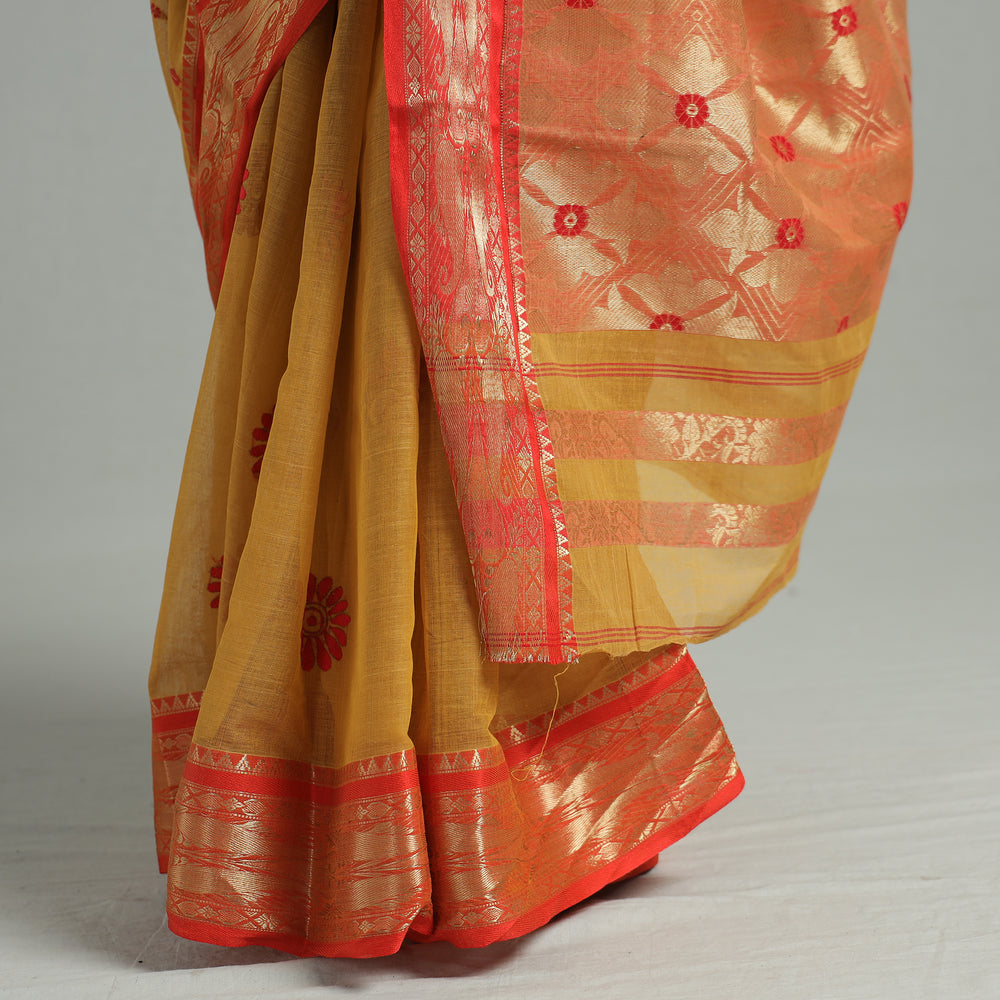 Yellow - Bengal Pure Cotton Zari Tant Handloom Saree 65