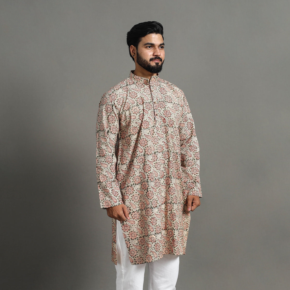 Kalamkari Block Printed Cotton Men Long Kurta 17