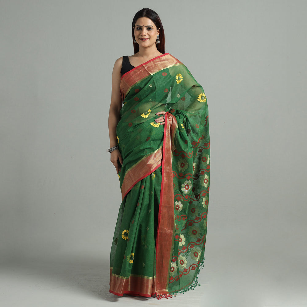 Green - Bengal Pure Cotton Zari Tant Handloom Saree 66