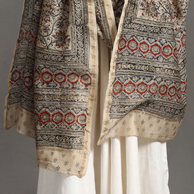 Buy Beige Pedana Block Print Chanderi Silk Kalamkari Dupatta