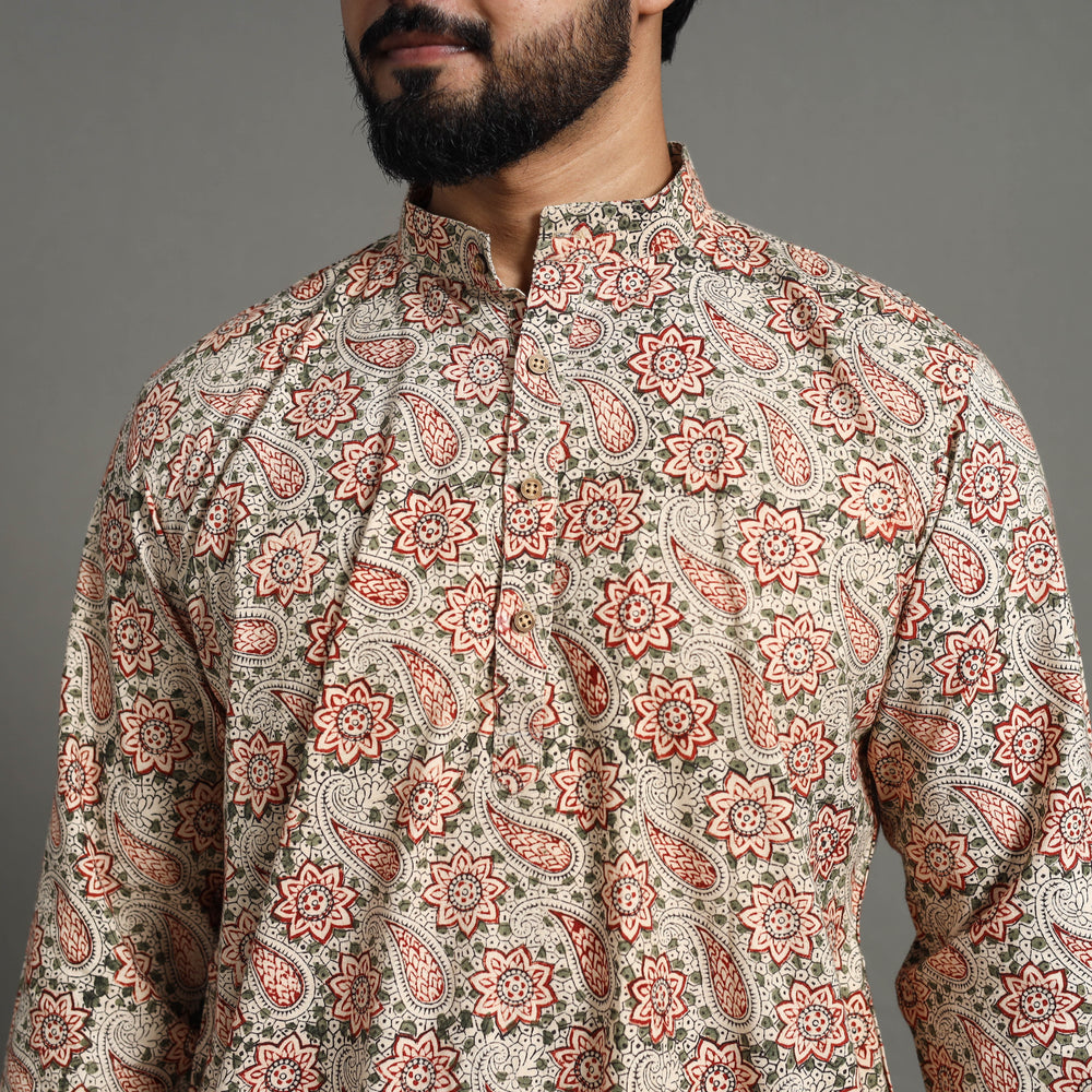 Kalamkari Block Printed Cotton Men Long Kurta 17