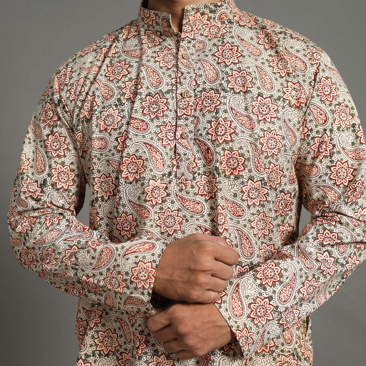 Kalamkari Block Printed Cotton Men Long Kurta 17