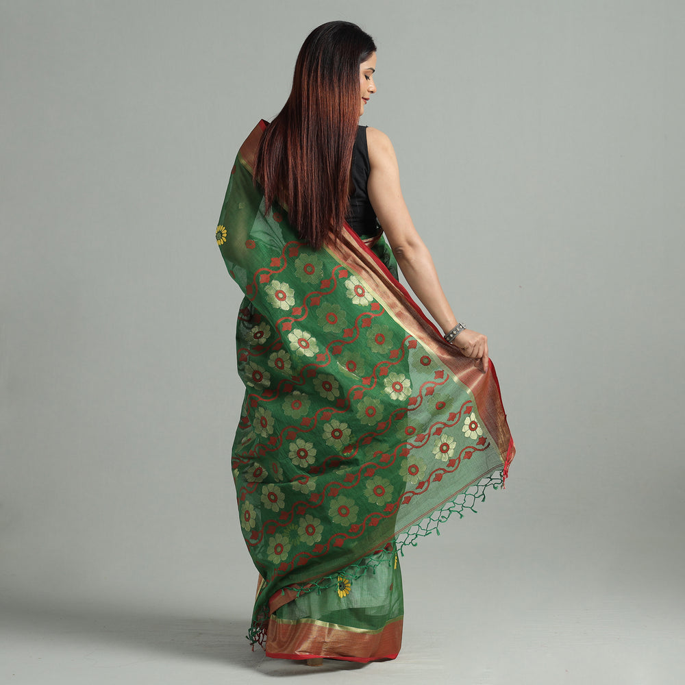 Green - Bengal Pure Cotton Zari Tant Handloom Saree 66