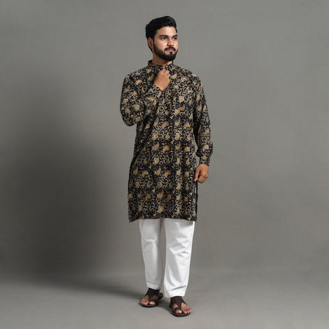 Kalamkari Block Printed Cotton Men Long Kurta 21