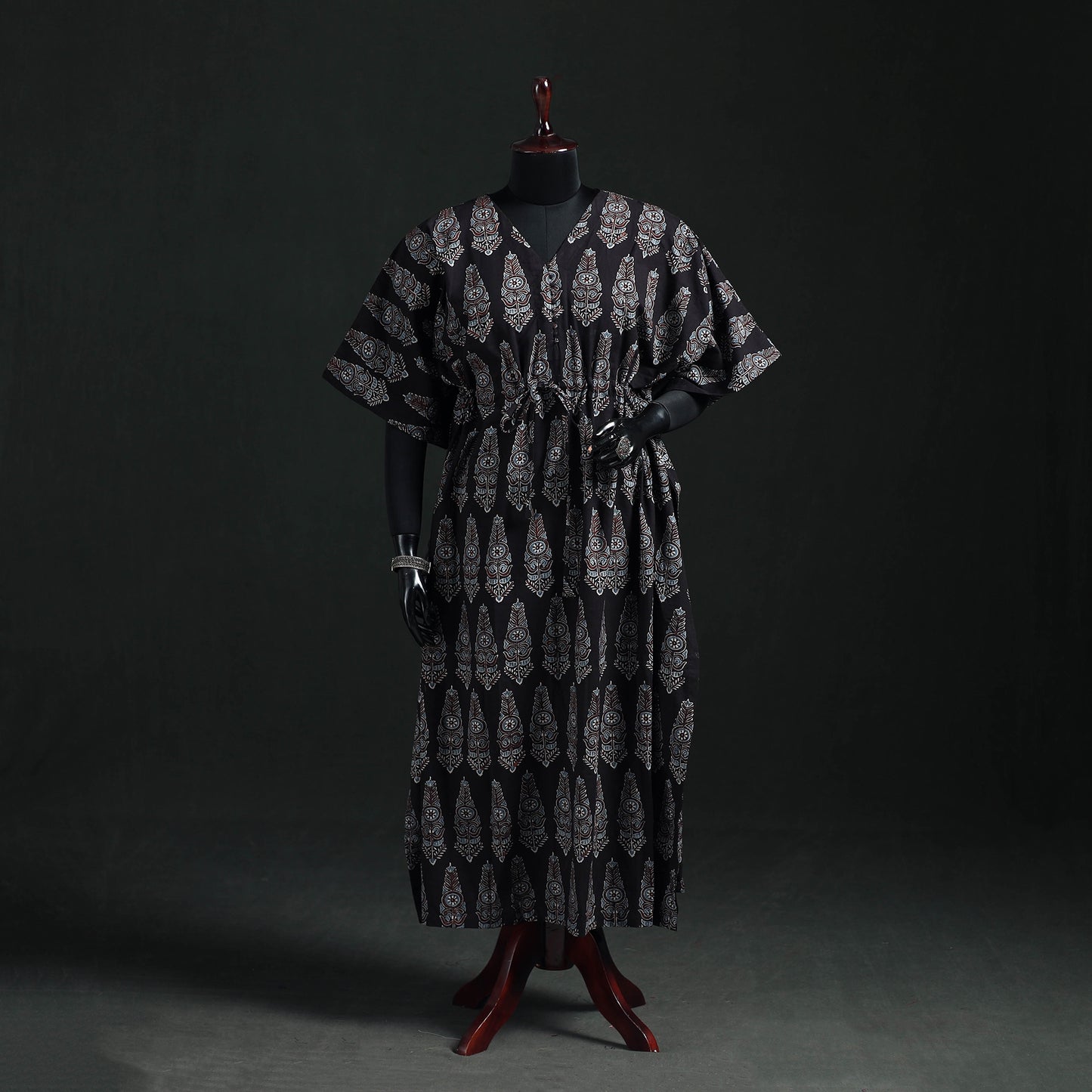 Ajrakh Hand Block Print Natural Dyed Cotton Kaftan (Long) 82