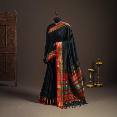 Black - Mercerised Cotton Silk Plain Saree with Blouse Piece 38