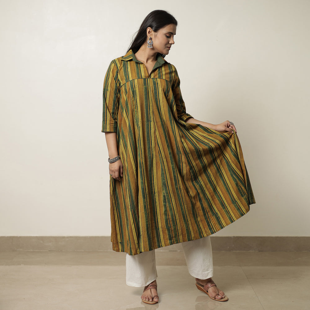 Multicolor - Ajrakh Block Printed Cotton Flared Kurta 09