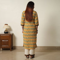 Yellow - Pochampally Ikat Weave Cotton Kurta with Palazzo & Dupatta Set 05