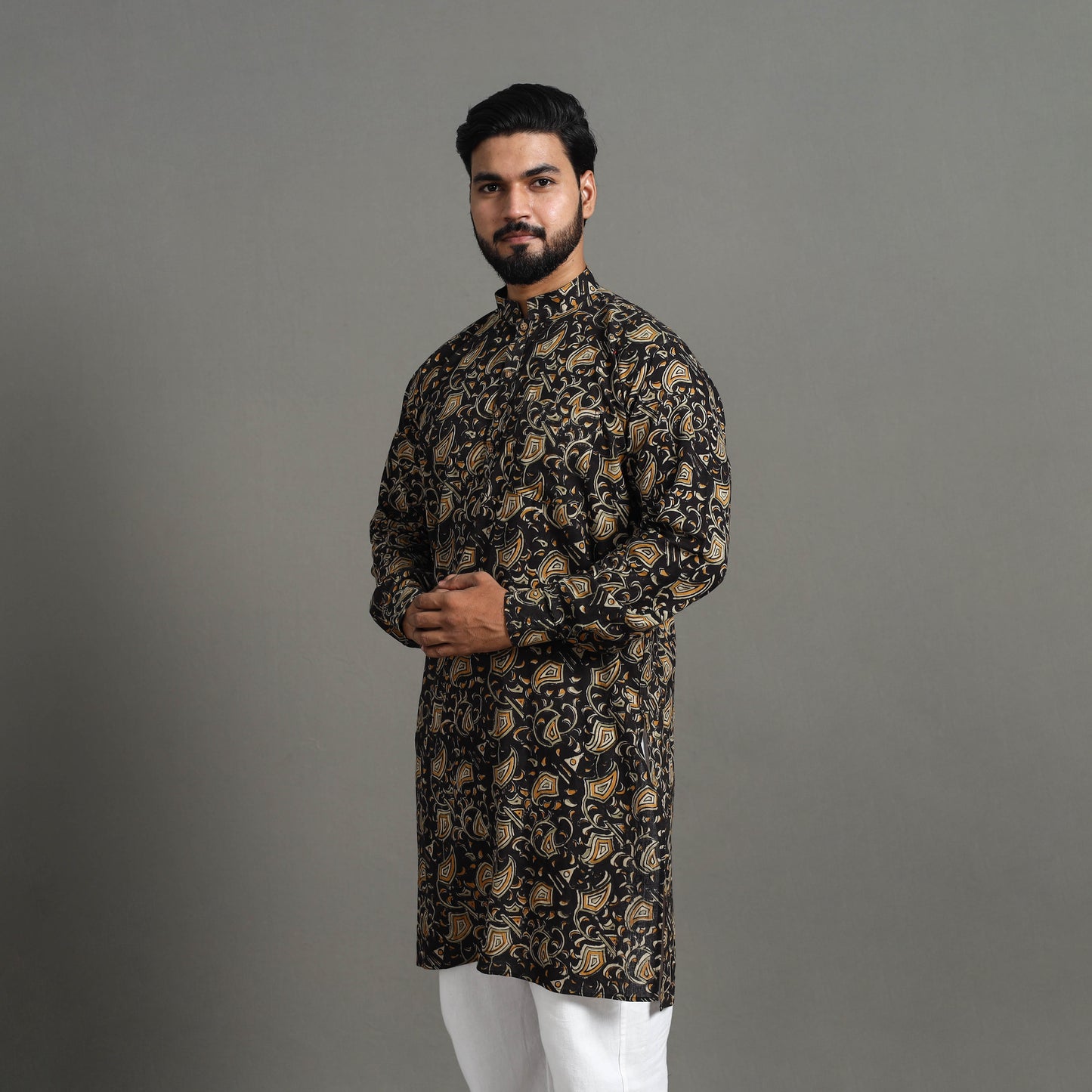 Kalamkari Block Printed Cotton Men Long Kurta 21