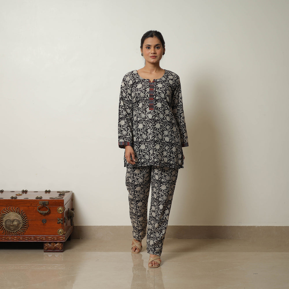 Black - Block Printed Cotton Bagru Co-Ord Set 13