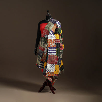 Multicolor - Bengal Hand Embroidery Patchwork Reversible Silk Kantha Dupatta 91
