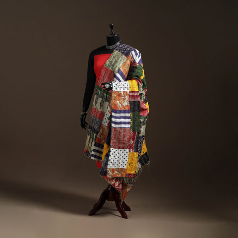 Bengal Hand Embroidery Patchwork Reversible Silk Kantha Dupatta 91