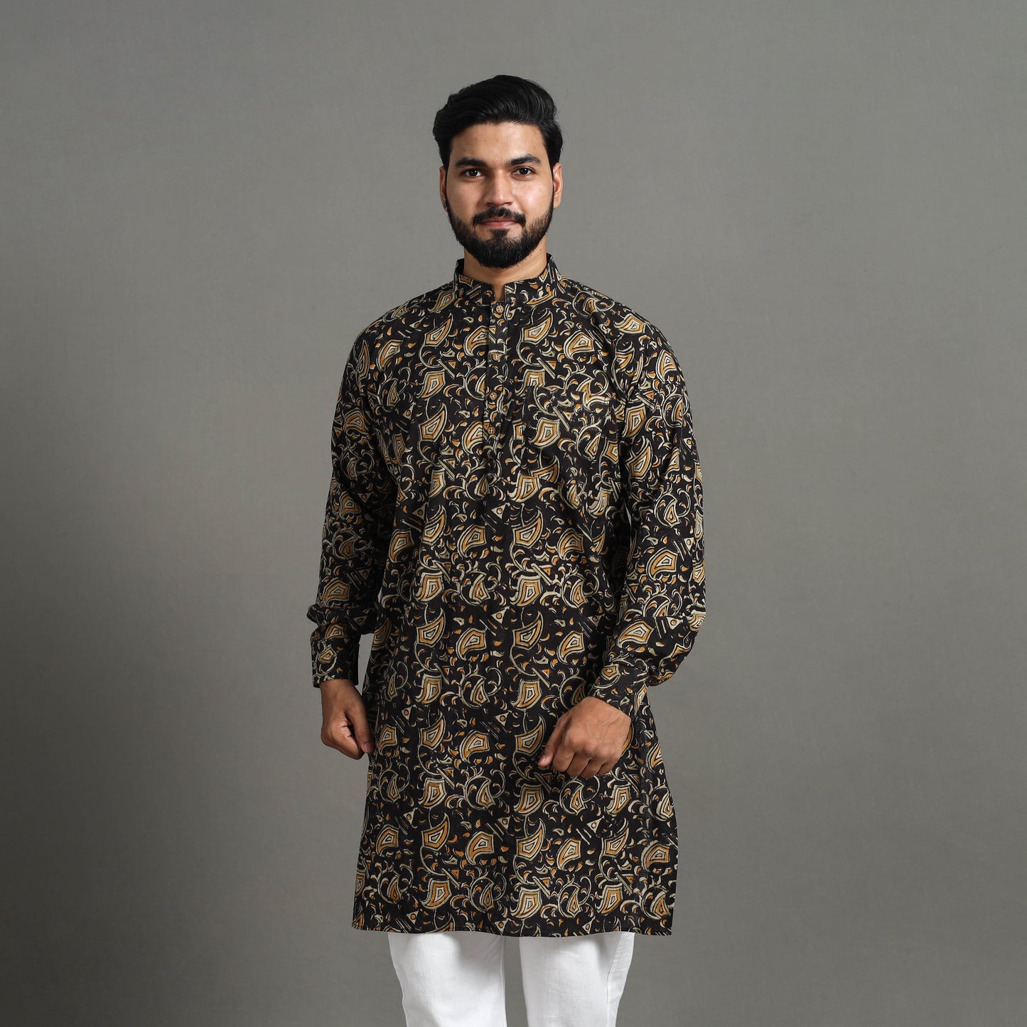 Kalamkari Block Printed Cotton Men Long Kurta 21