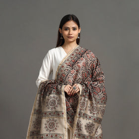 Black Pedana Block Print Chanderi Silk Kalamkari Dupatta