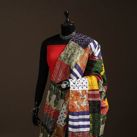 Multicolor - Bengal Hand Embroidery Patchwork Reversible Silk Kantha Dupatta 91