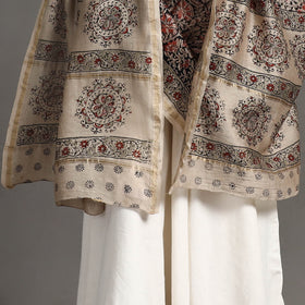 Black Pedana Block Print Chanderi Silk Kalamkari Dupatta