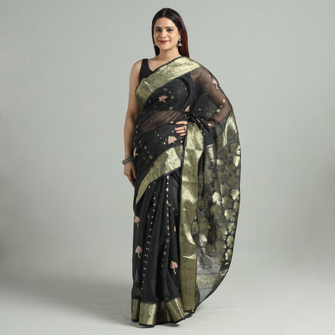 Black - Bengal Pure Cotton Zari Tant Handloom Saree 71