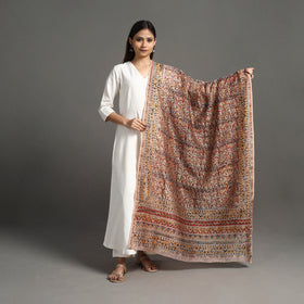 Multicolor Pedana Block Print Chanderi Silk Kalamkari Dupatta