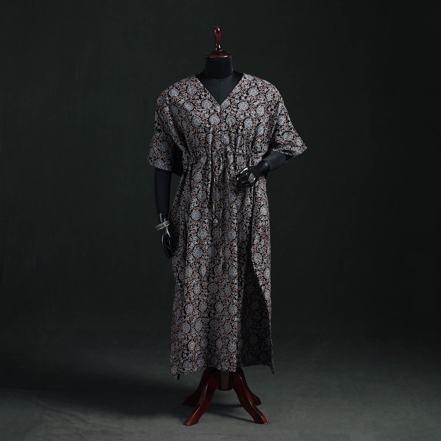 Ajrakh Hand Block Print Natural Dyed Cotton Kaftan (Long) 83