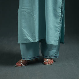 Blue - plain banana fiber soft cotton bead work straight kurta with palazzo set for women