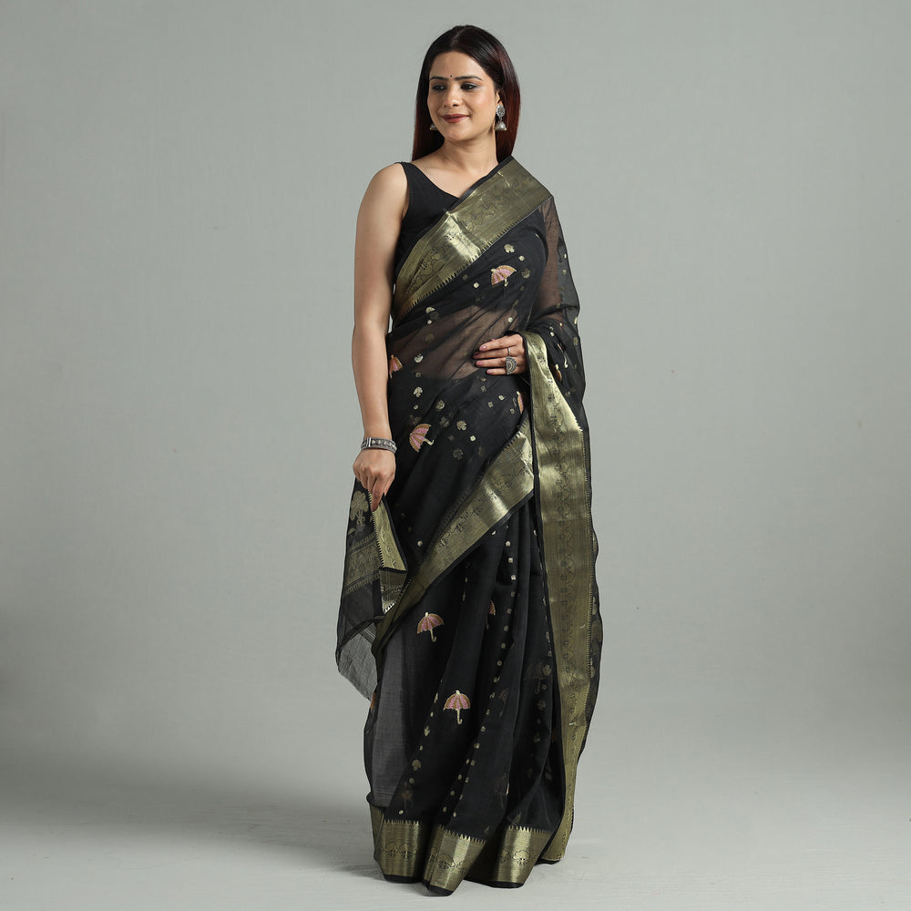 Black - Bengal Pure Cotton Zari Tant Handloom Saree 71