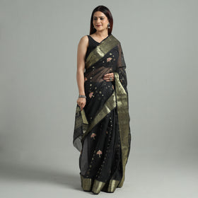 Black - bengal pure cotton zari tant handloom saree 71