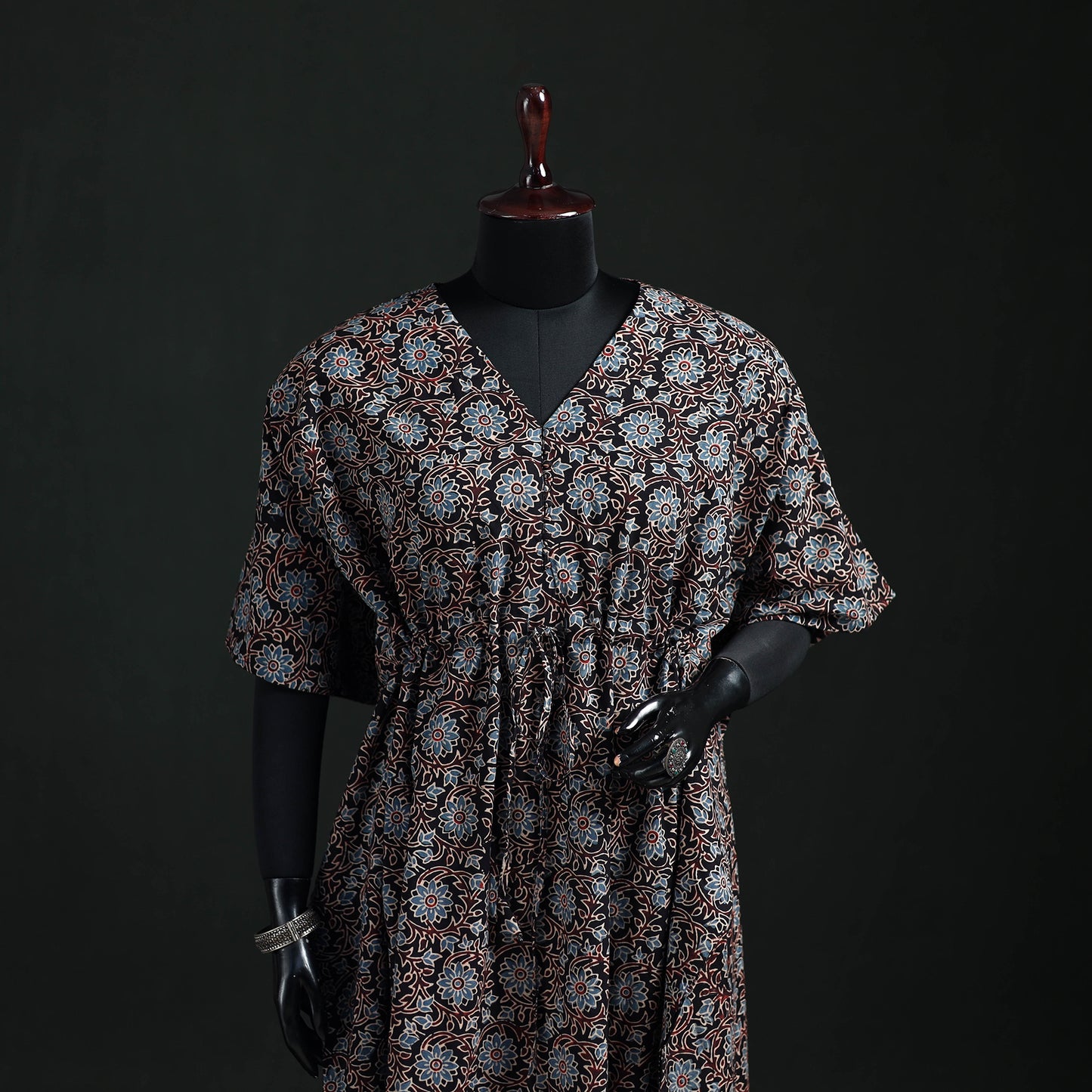 Ajrakh Hand Block Print Natural Dyed Cotton Kaftan (Long) 83