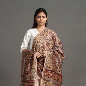 Multicolor Pedana Block Print Chanderi Silk Kalamkari Dupatta