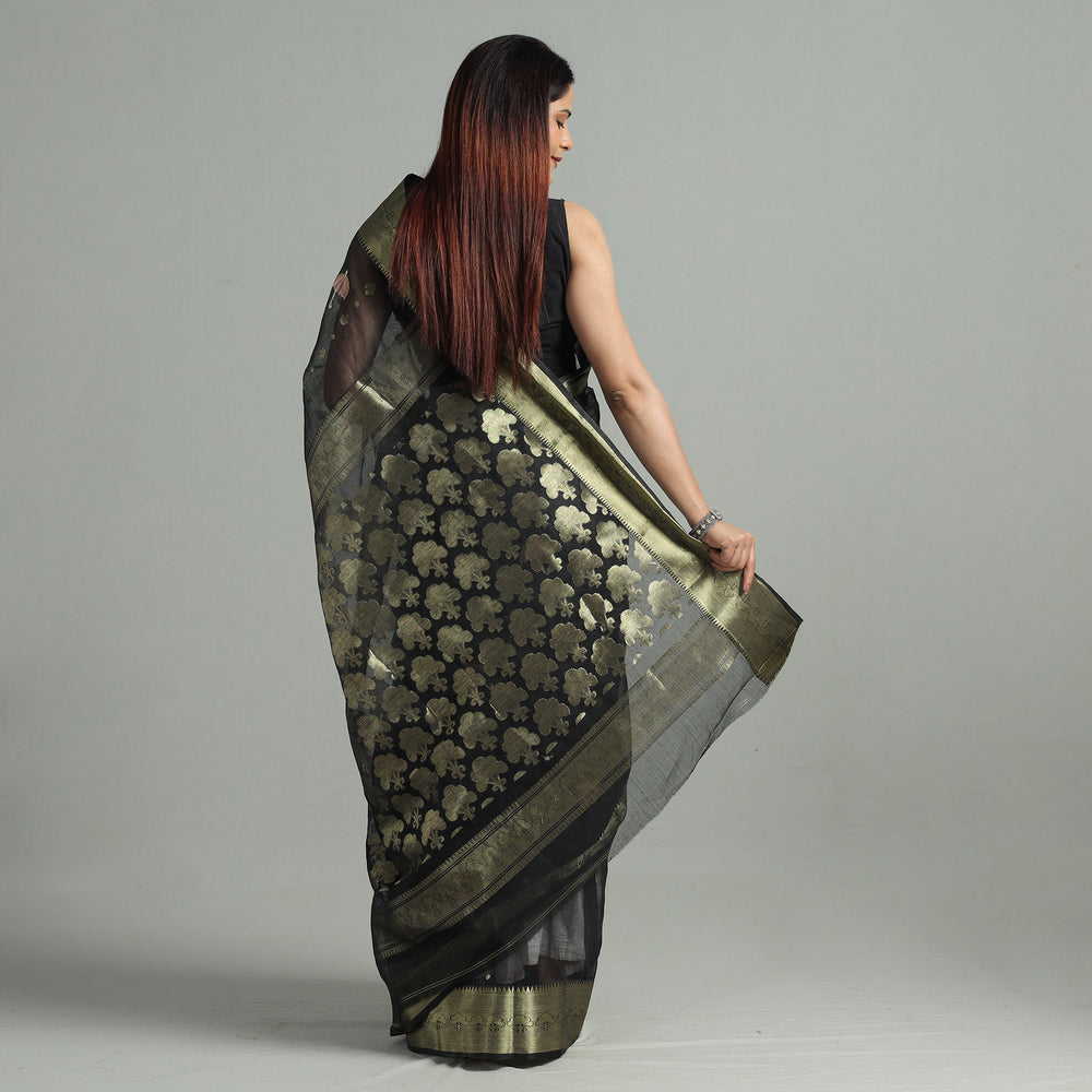 Black - Bengal Pure Cotton Zari Tant Handloom Saree 71