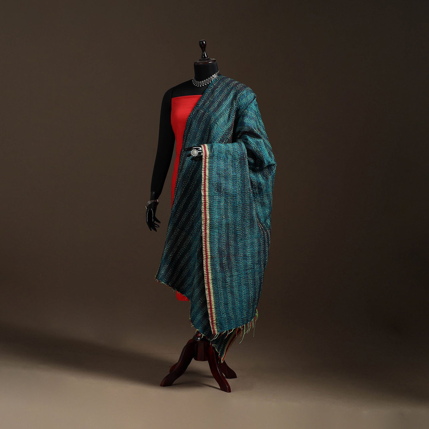 Multicolor - Bengal Hand Embroidery Patchwork Reversible Silk Kantha Dupatta 91