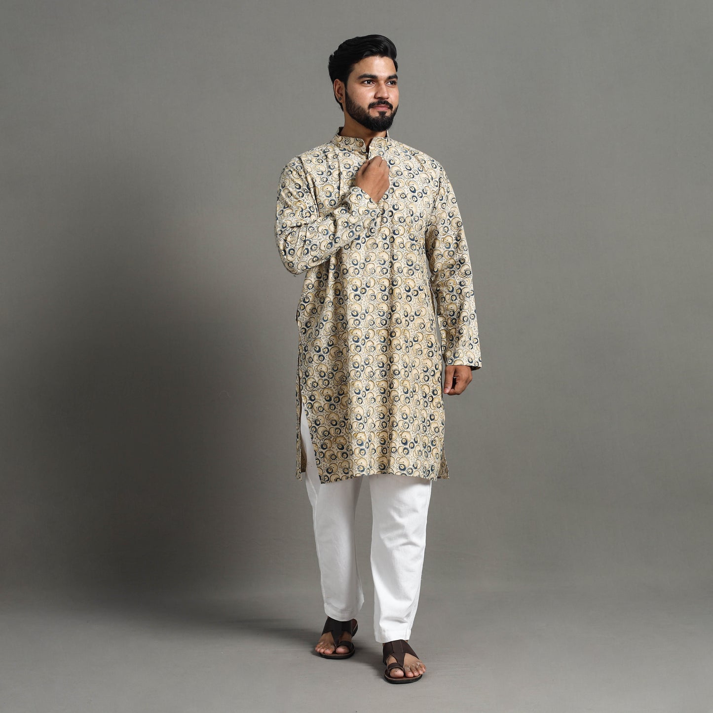 Kalamkari Block Printed Cotton Men Long Kurta 18