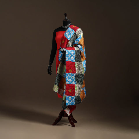 Bengal Hand Embroidery Patchwork Reversible Silk Kantha Dupatta 92