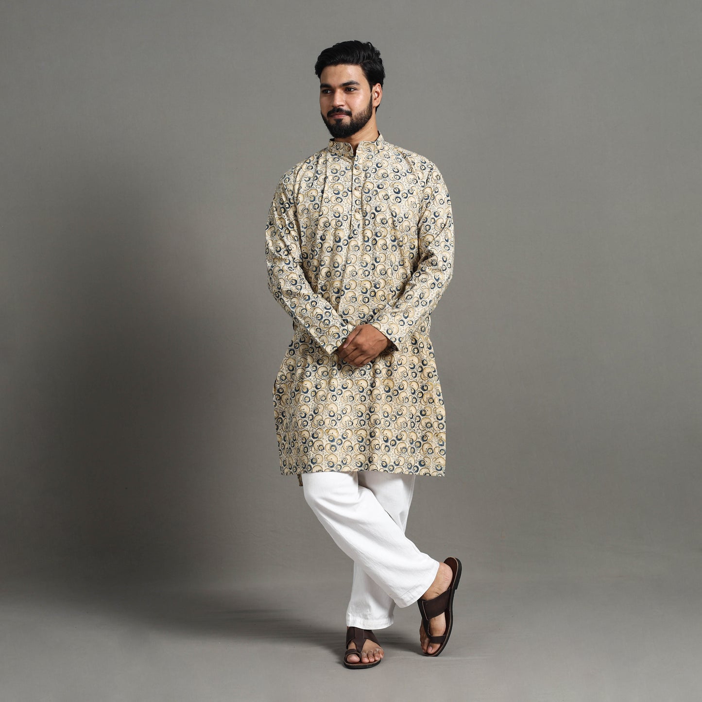 Kalamkari Block Printed Cotton Men Long Kurta 18