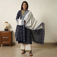 Black - Pochampally Ikat Weave Cotton Kurta with Palazzo & Dupatta Set 01